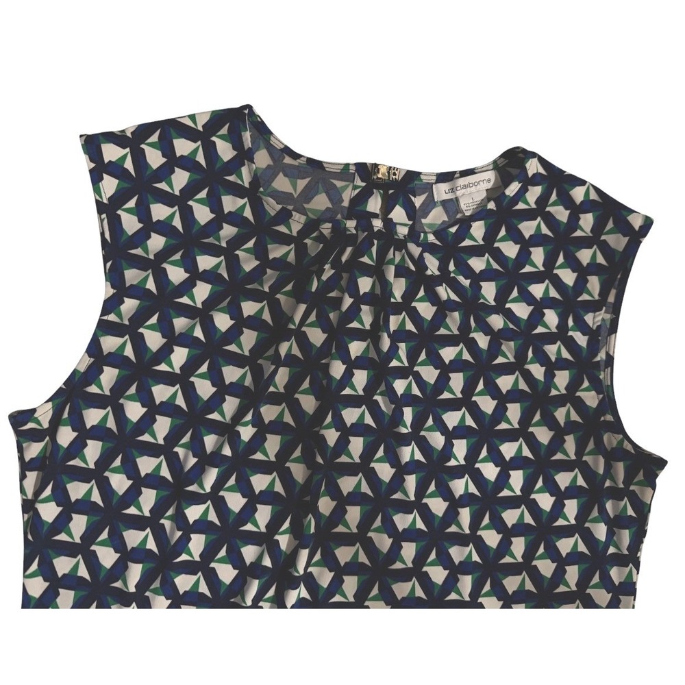 Liz Claiborne Blouse Women L Blue Green EUC Geometric Sleeveless Shell - Picture 3 of 5